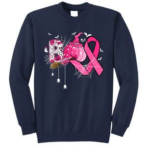 Boo Halloween Pumpkin Pink Ribbon Witch Breast Cancer Tall Sweatshirt