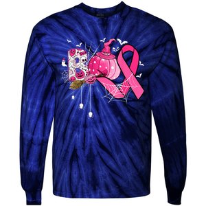 Boo Halloween Pumpkin Pink Ribbon Witch Breast Cancer Tie-Dye Long Sleeve Shirt