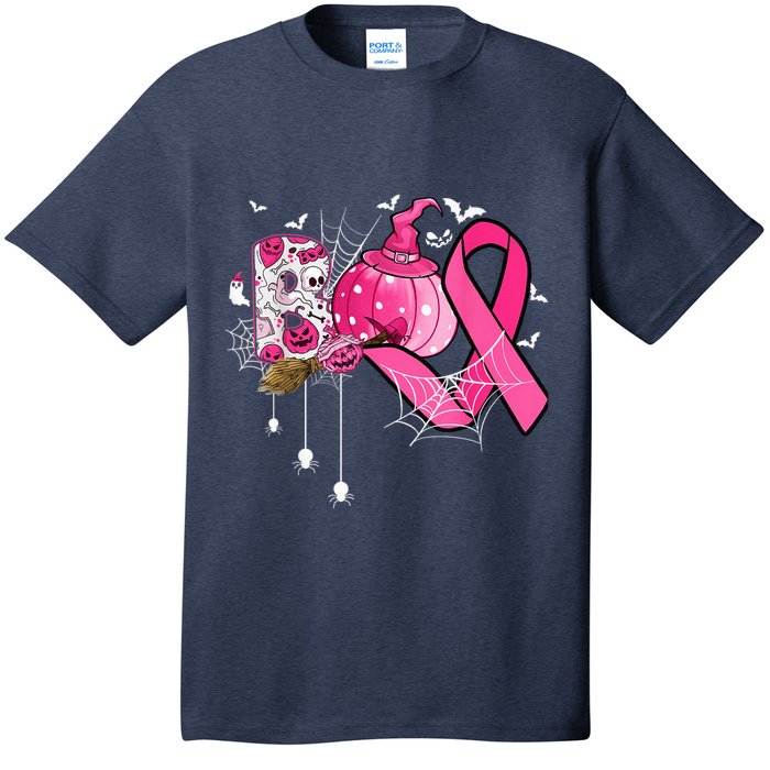 Boo Halloween Pumpkin Pink Ribbon Witch Breast Cancer T-Shirt