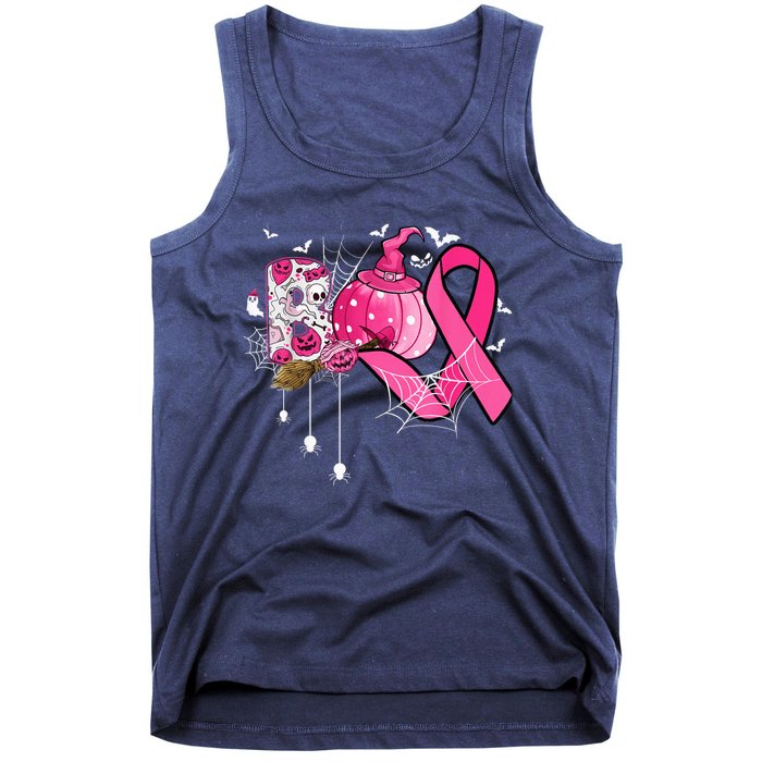 Boo Halloween Pumpkin Pink Ribbon Witch Breast Cancer Tank Top