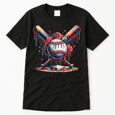 Baseball Home Plate Ice Cream Drip Baseball With Sprinkles Tall T-Shirt