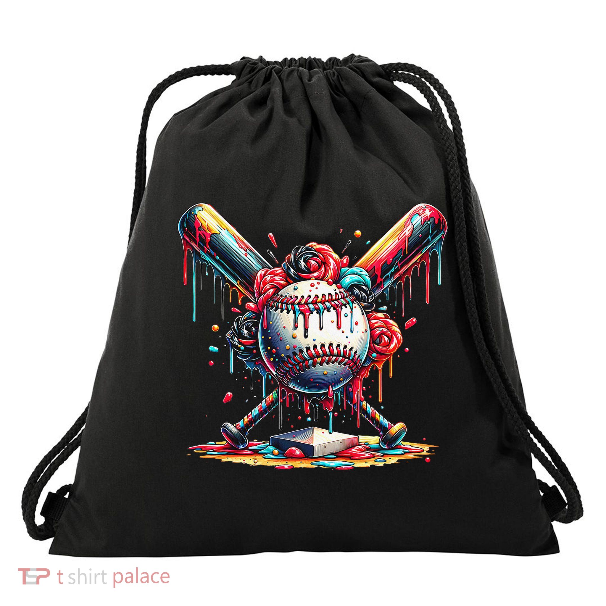 Baseball Home Plate Ice Cream Drip Baseball With Sprinkles Drawstring Bag