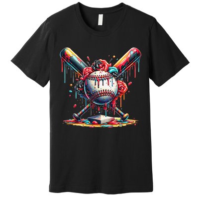 Baseball Home Plate Ice Cream Drip Baseball With Sprinkles Premium T-Shirt
