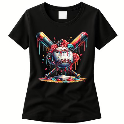 Baseball Home Plate Ice Cream Drip Baseball With Sprinkles Womens T-Shirt