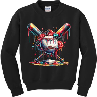 Baseball Home Plate Ice Cream Drip Baseball With Sprinkles Kids Sweatshirt