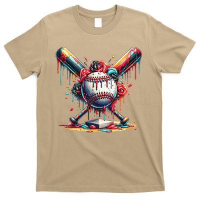 Baseball Home Plate Ice Cream Drip Baseball With Sprinkles T-Shirt