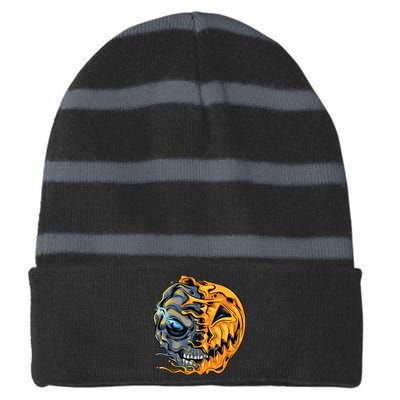 Boy Halloween Pumpkin Skull Kids Teens Striped Beanie with Solid Band