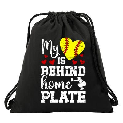 Behind Home Plate Softball Catcher Mom Softball Catcher Mama Cool Gift Drawstring Bag