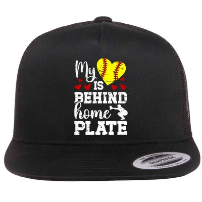 Behind Home Plate Softball Catcher Mom Softball Catcher Mama Cool Gift Flatbill Hat