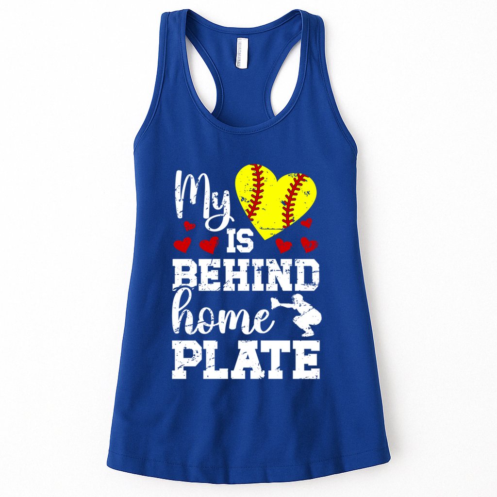 Behind Home Plate Softball Catcher Mom Softball Catcher Mama Cool Gift Womens Tank Top