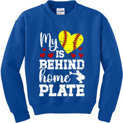 Behind Home Plate Softball Catcher Mom Softball Catcher Mama Cool Gift Kids Sweatshirt