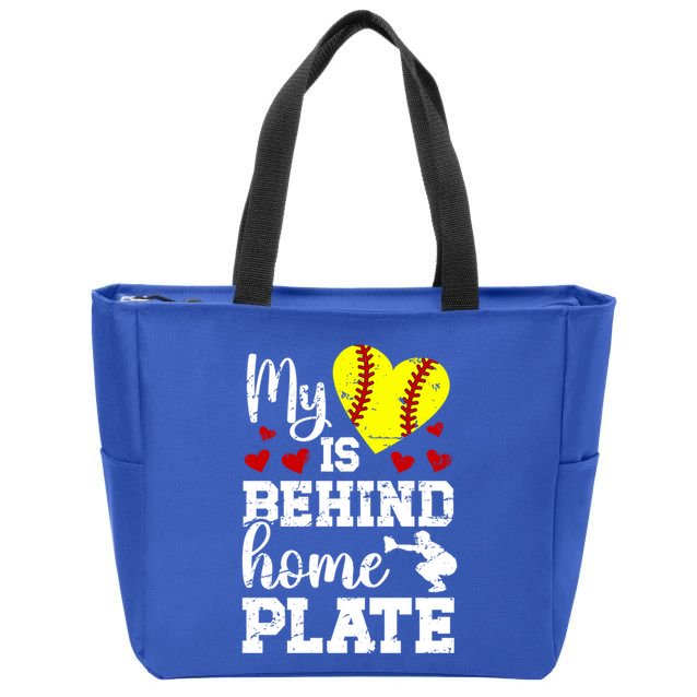 Behind Home Plate Softball Catcher Mom Softball Catcher Mama Cool Gift Zip Tote Bag