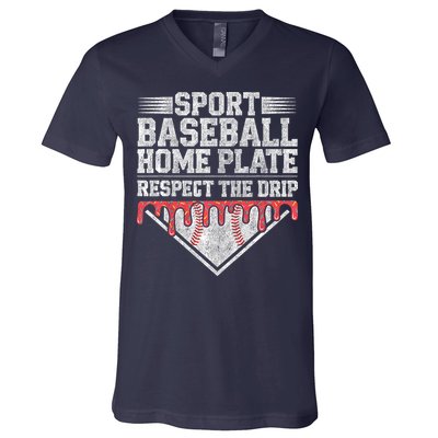 Baseball Home Plate Drip For Who Respect The Drip Ice Cream V-Neck T-Shirt