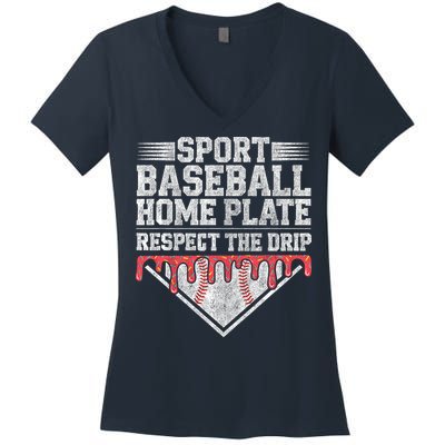 Baseball Home Plate Drip For Who Respect The Drip Ice Cream Women's V-Neck T-Shirt
