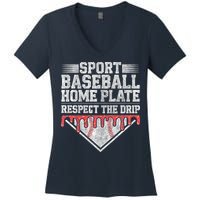 Baseball Home Plate Drip For Who Respect The Drip Ice Cream Women's V-Neck T-Shirt