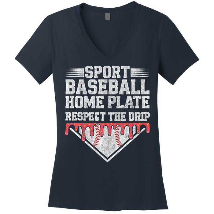 Baseball Home Plate Drip For Who Respect The Drip Ice Cream Women's V-Neck T-Shirt