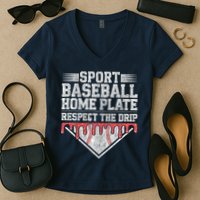 Baseball Home Plate Drip For Who Respect The Drip Ice Cream Women's V-Neck T-Shirt