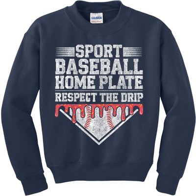 Baseball Home Plate Drip For Who Respect The Drip Ice Cream Kids Sweatshirt