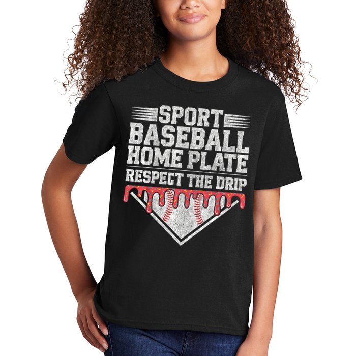 Baseball Home Plate Drip For Who Respect The Drip Ice Cream Kids T-Shirt