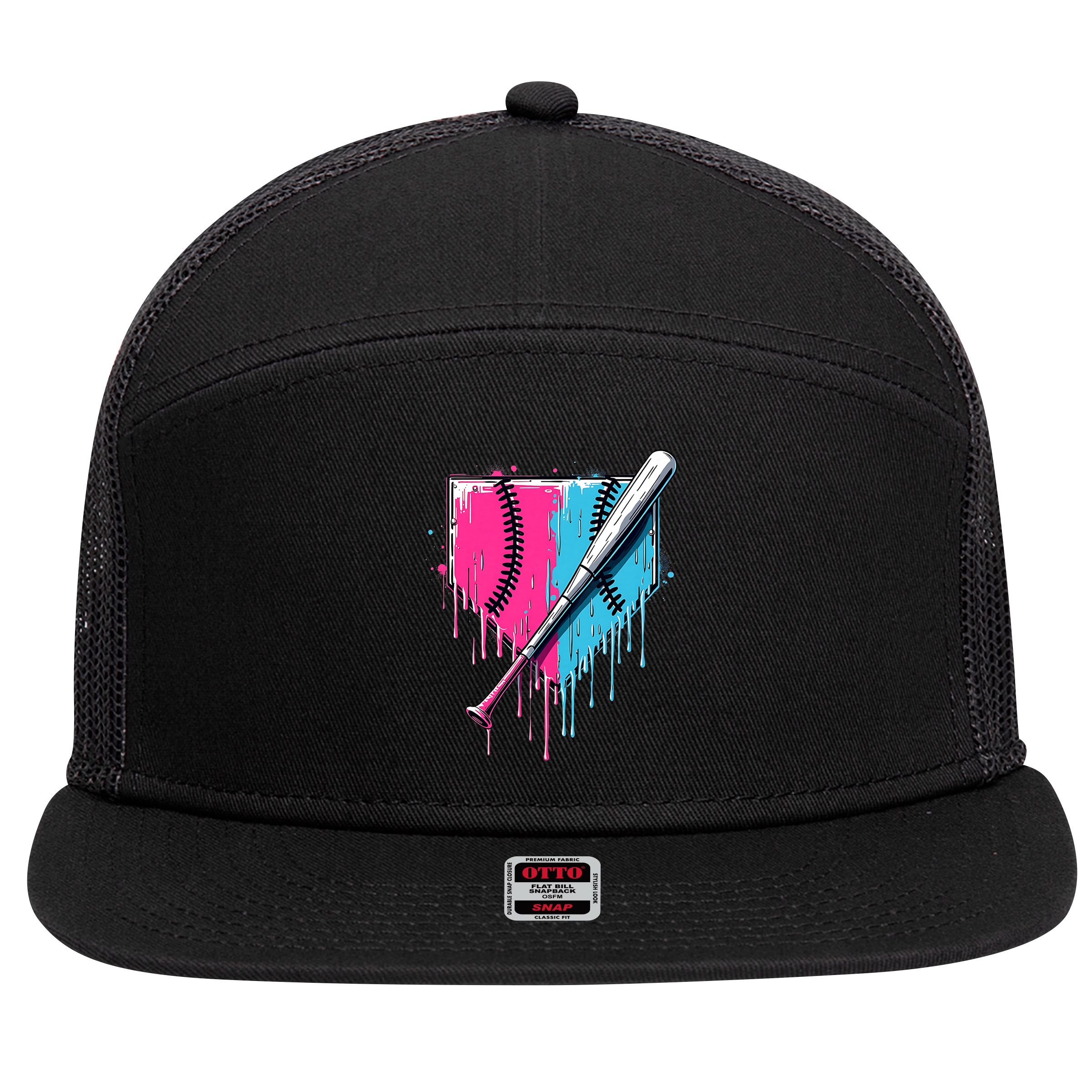 Baseball Home Plate Drip With Sprinkles Drip Ice Cream Bat 7 Panel Mesh Trucker Snapback Hat