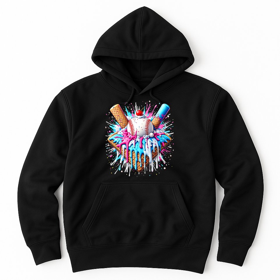Baseball Home Plate Ice Cream Drip Fun Sports Lover Hoodie