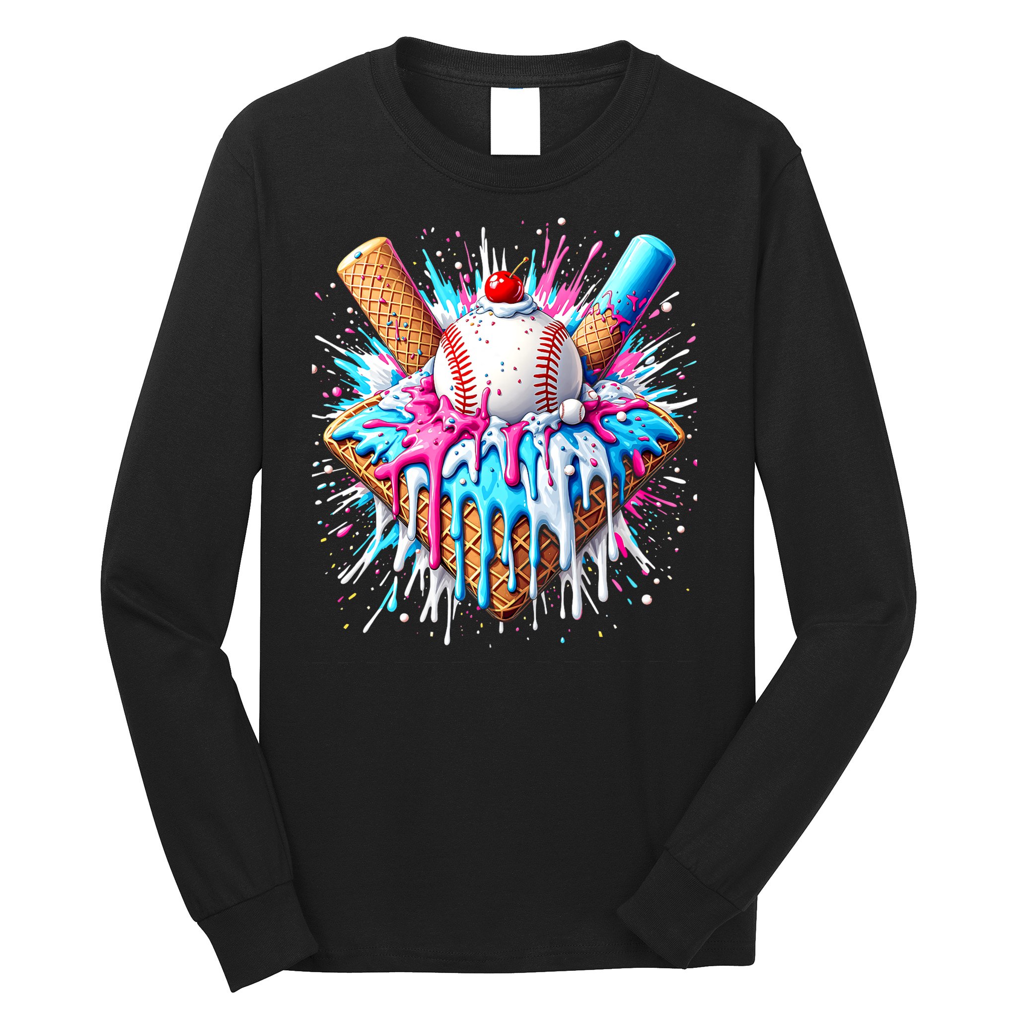 Baseball Home Plate Ice Cream Drip Fun Sports Lover Long Sleeve Shirt
