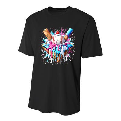 Baseball Home Plate Ice Cream Drip Fun Sports Lover Youth Performance Sprint T-Shirt