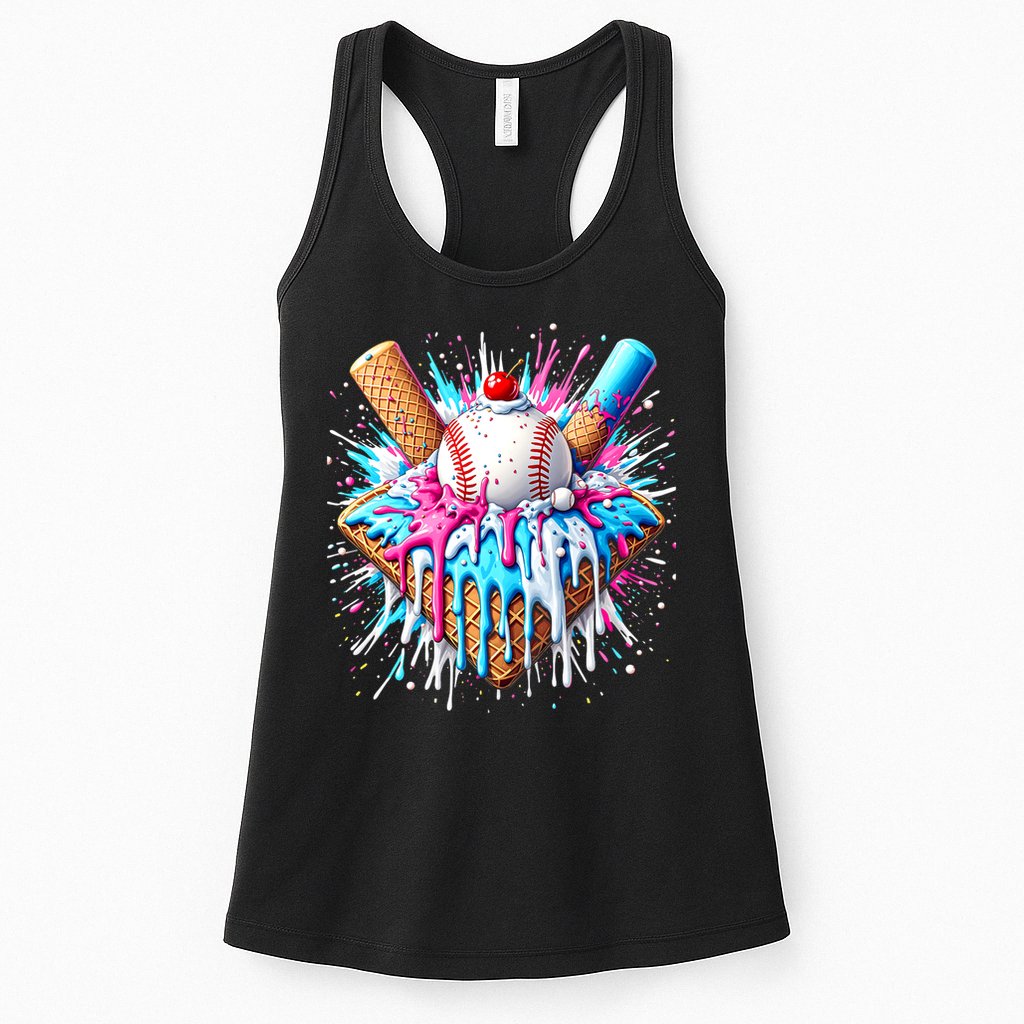 Baseball Home Plate Ice Cream Drip Fun Sports Lover Womens Tank Top