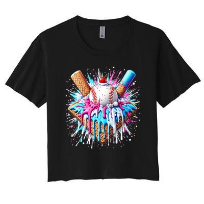 Baseball Home Plate Ice Cream Drip Fun Sports Lover Women's Crop Top Tee