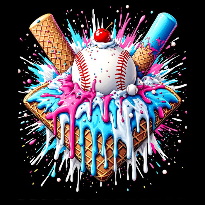 Baseball Home Plate Ice Cream Drip Fun Sports Lover Women's V-Neck T-Shirt
