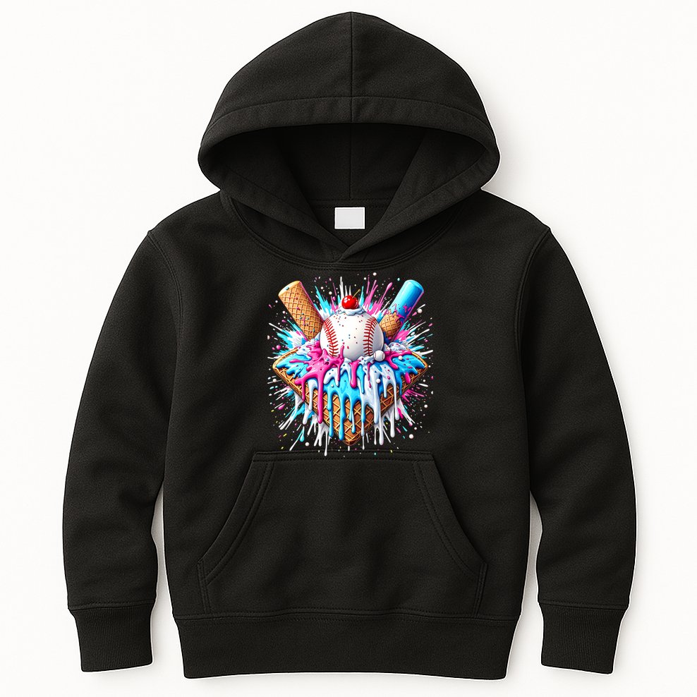 Baseball Home Plate Ice Cream Drip Fun Sports Lover Kids Hoodie