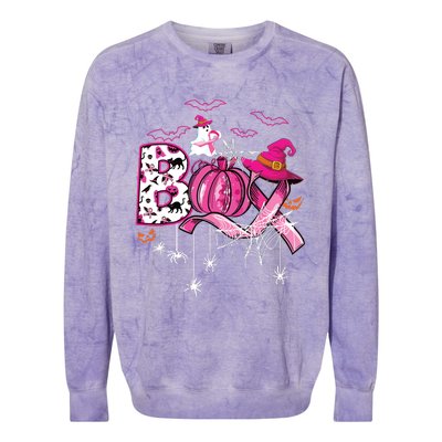 Boo Halloween Pumpkin Ribbon Witch Breast Cancer Colorblast Crewneck Sweatshirt