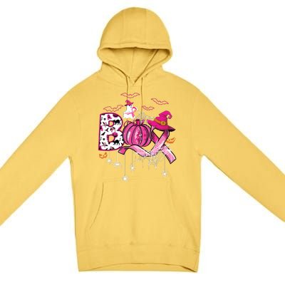 Boo Halloween Pumpkin Ribbon Witch Breast Cancer Premium Pullover Hoodie