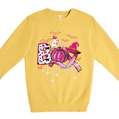 Boo Halloween Pumpkin Ribbon Witch Breast Cancer Premium Crewneck Sweatshirt