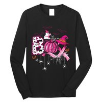 Boo Halloween Pumpkin Ribbon Witch Breast Cancer Long Sleeve Shirt