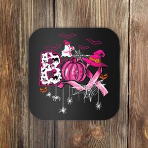 Boo Halloween Pumpkin Ribbon Witch Breast Cancer Coaster