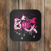 Boo Halloween Pumpkin Ribbon Witch Breast Cancer Coaster