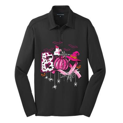 Boo Halloween Pumpkin Ribbon Witch Breast Cancer Silk Touch Performance Long Sleeve Polo