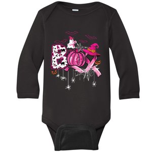 Boo Halloween Pumpkin Ribbon Witch Breast Cancer Baby Long Sleeve Bodysuit