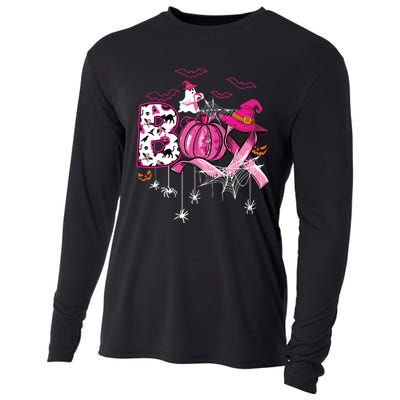 Boo Halloween Pumpkin Ribbon Witch Breast Cancer Cooling Performance Long Sleeve Crew