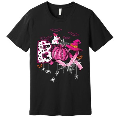 Boo Halloween Pumpkin Ribbon Witch Breast Cancer Premium T-Shirt