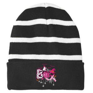 Boo Halloween Pumpkin Ribbon Witch Breast Cancer Striped Beanie with Solid Band