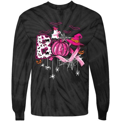 Boo Halloween Pumpkin Ribbon Witch Breast Cancer Tie-Dye Long Sleeve Shirt