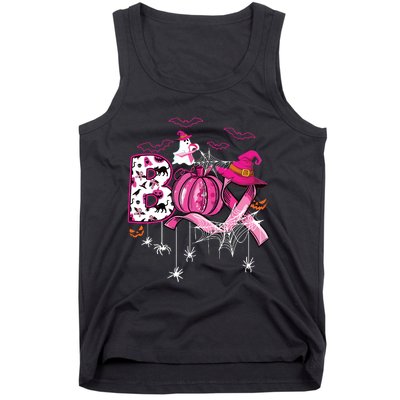 Boo Halloween Pumpkin Ribbon Witch Breast Cancer Tank Top