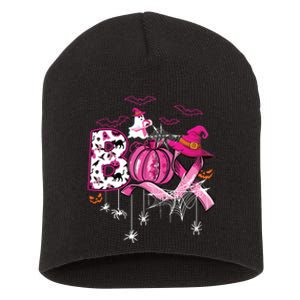 Boo Halloween Pumpkin Ribbon Witch Breast Cancer Short Acrylic Beanie