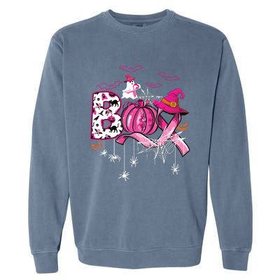 Boo Halloween Pumpkin Ribbon Witch Breast Cancer Garment-Dyed Sweatshirt