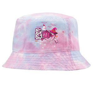 Boo Halloween Pumpkin Ribbon Witch Breast Cancer Tie-Dyed Bucket Hat