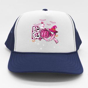 Boo Halloween Pumpkin Ribbon Witch Breast Cancer Trucker Hat