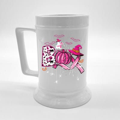 Boo Halloween Pumpkin Ribbon Witch Breast Cancer Beer Stein