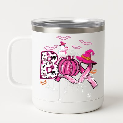 Boo Halloween Pumpkin Ribbon Witch Breast Cancer 12 oz Stainless Steel Tumbler Cup